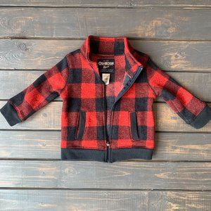 Oshkosh B'gosh Baby Boys' Red Check Sweater Fleece Jacket- 12 Months